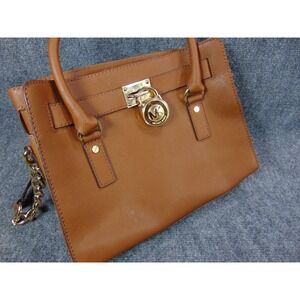 Michael Kors Hamilton Satchel Brown Leather Gold Padlock Flaw